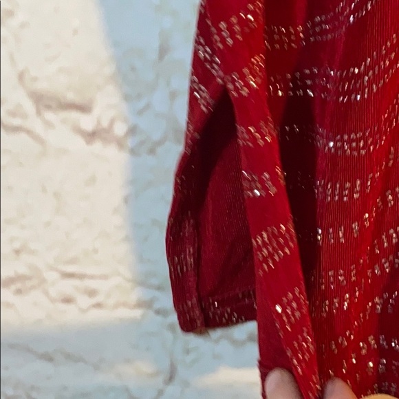 RED SILVER BEADED STRETCHY DRESSY BLOUSE - Picture 4 of 7
